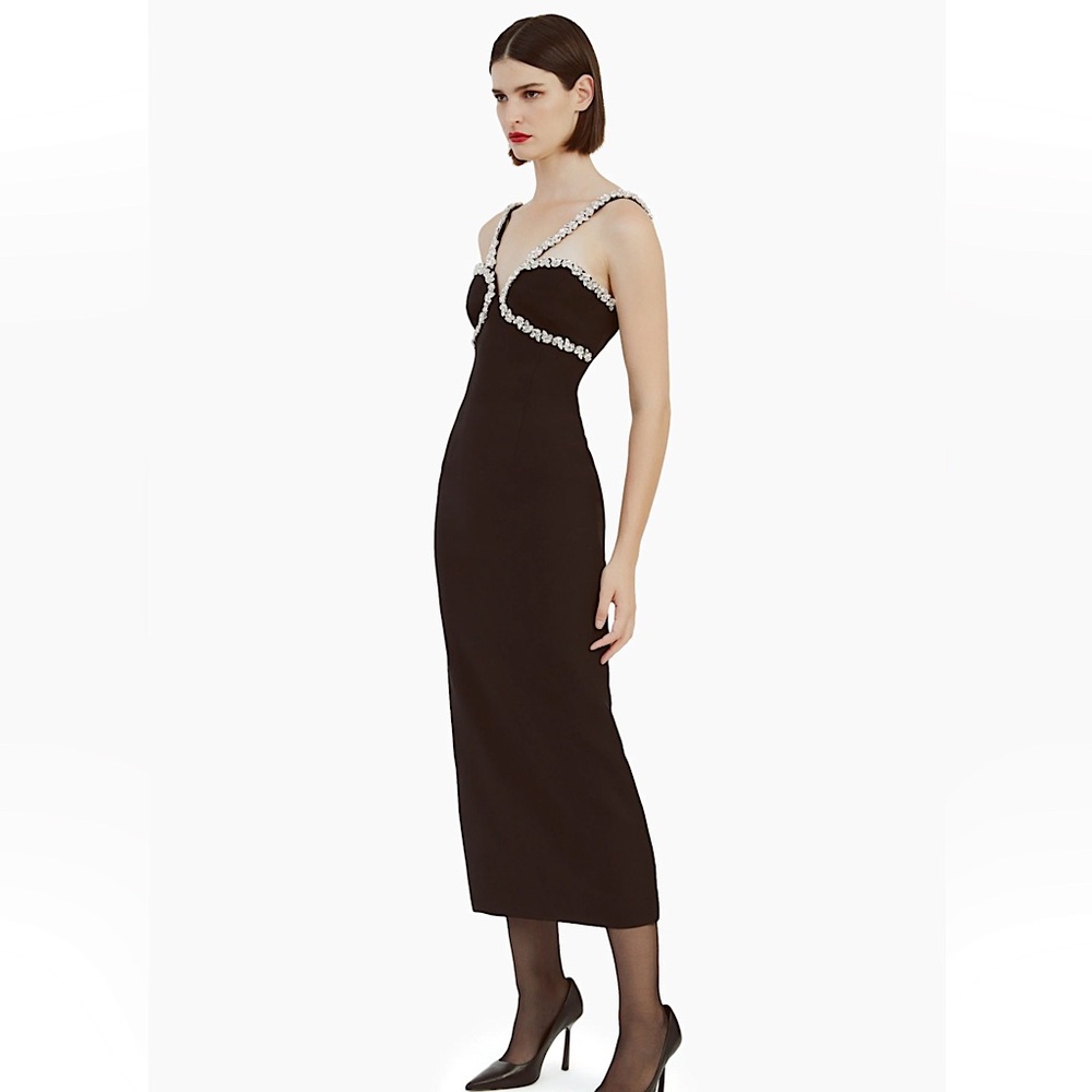 Bardot NWT Amalia Diamante Midi Dress In Black, Size 2/XS